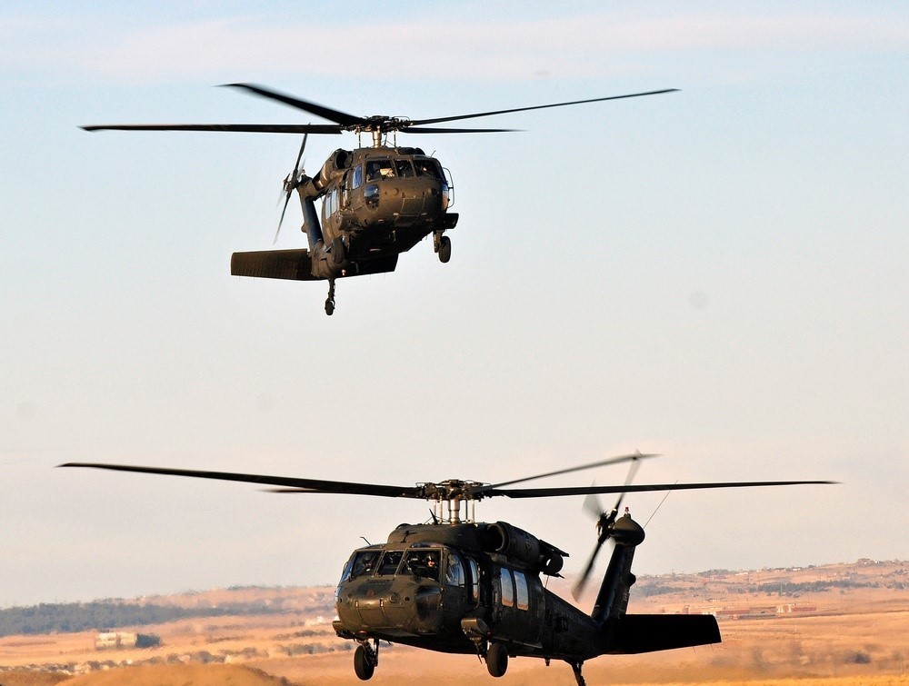 The UH-60 Black Hawk helicopter along with other Army rotary wing aircraft leverage PM Aircraft Survivability Equipment systems to protect aircrew and their passengers. (U.S. Army photo)
