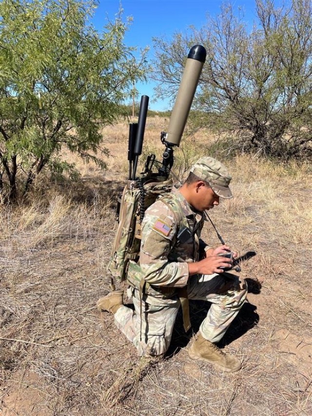 Soldier utilizes TLS BCT Manpack to provide SIGINT, EW and Cyber capabilities for his unit. (Courtesy Photo) Soldier utilizes TLS BCT Manpack to provide SIGINT, EW and Cyber capabilities for his unit. (Courtesy Photo)