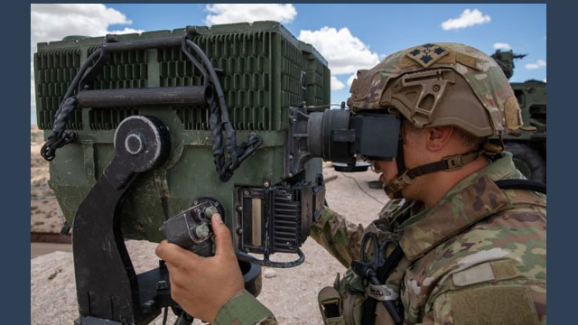 U.S. Soldiers from 23rd Military Police Company, 759th Military Police Battalion, assigned to Joint Task Force - Southern Border and a Border Patrol agent conduct screening operations using the Ground-Based Operational Surveillance System (Expeditionary) (G-BOSS(E)), in Wellton, Arizona on April 23, 2025. Under the direction of U.S. Northern Command, Joint Task Force – Southern Border aligns efforts to seal the southern border and repel illegal activity and is responsible for full-scale, agile, and all-domain operations, which will allow for more effective and efficient DoD operations. (U.S. Army photo by 2nd Lt. Erica Esterly) (Photo Credit: 2nd Lt. Erica Esterly)